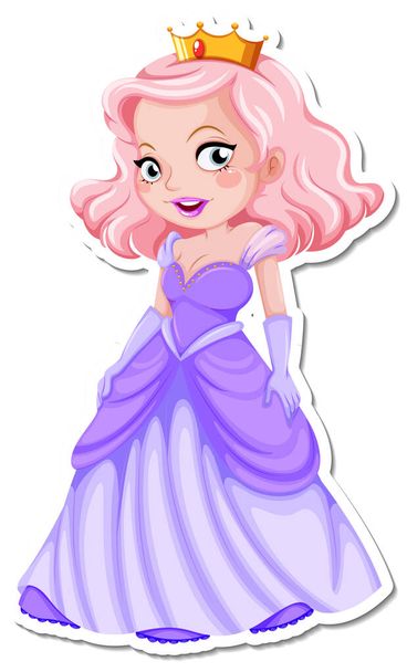 Gyönyörű hercegnő rajzfilm karakter matrica illusztráció - Vektor, kép