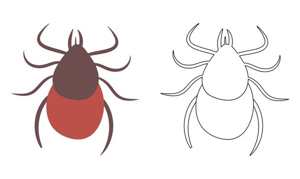 Tick Parasite Animal. Tick Bite Vector Clipart Silhouette and Outline. - Vector, Image
