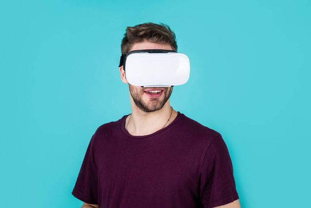 handsome young man in vr glasses play video game, new technology - Fotoğraf, Görsel