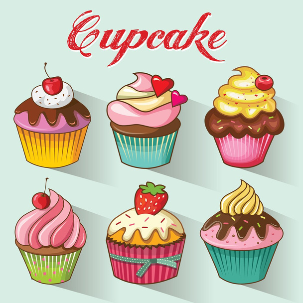Cupcakes design set. Vector illustration - Vektör, Görsel