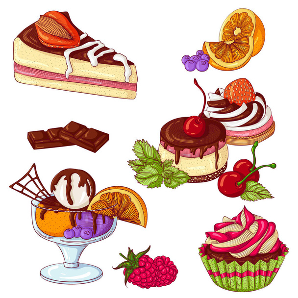 Desserts set color - Vector, Imagen