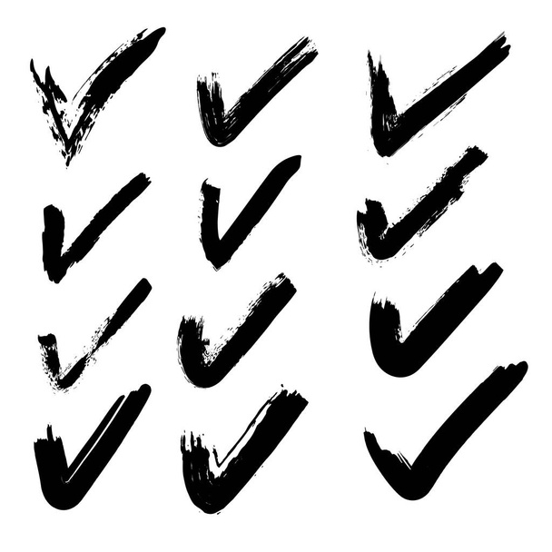 Conjunto de signos de comprobación de pincel grunge negro, ilustración vectorial - Vector, imagen