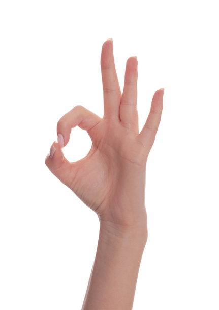 Female hand gesturing ok sign - Foto, imagen