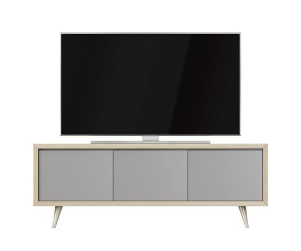 Moderní TV skříň a velká televize s prázdnou obrazovkou, izolované na bílém pozadí - Fotografie, Obrázek