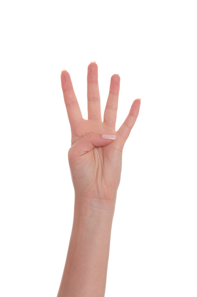 Female hand gesturing four - Фото, зображення