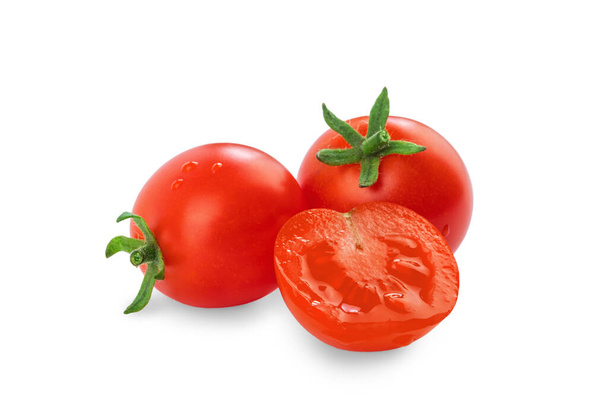 red round tomatoes on a branch, isolate on a white background - Photo, image