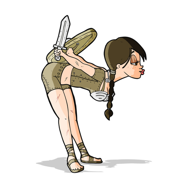 cartone animato ragazza vichinga inchino - Vettoriali, immagini