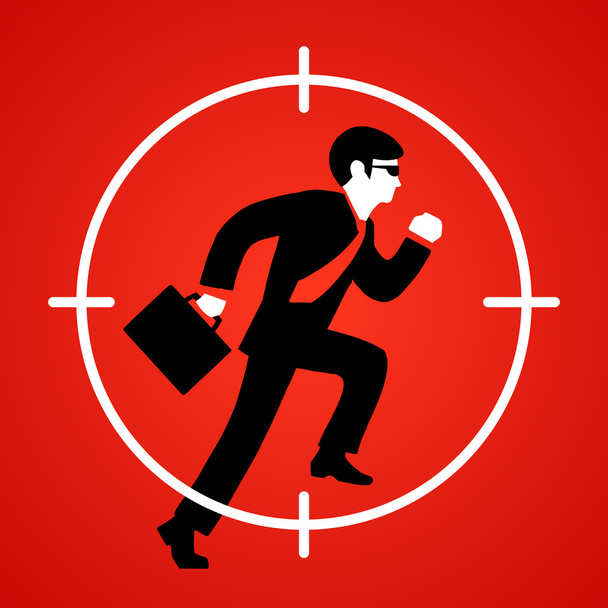 Векторная иллюстрация бизнесмена бежит под дулом пистолета
 - Вектор,изображение