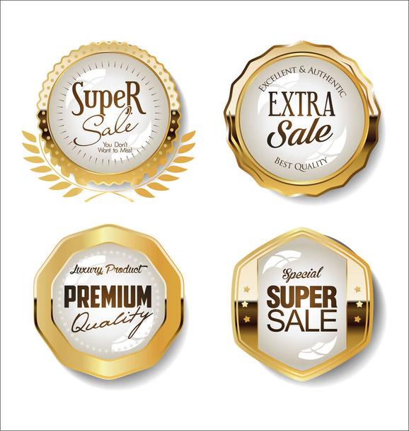 Collection of golden badges and labels retro style  - Vektor, kép