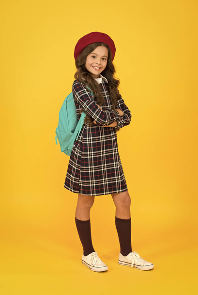 small girl looking stylish in school uniform, fashion - Фото, изображение