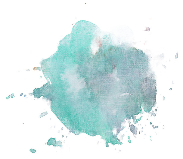 Watercolor bright aquamarine drops of paint splashes. stain aquamarine on white background isolated. Element with paint and watercolor paper texture. Background for design of postcards and print. - Zdjęcie, obraz