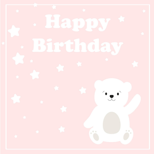 Cute bear. Happy Birthday cards in pink color. Celebration vector templates with ball. Baby design. Vector illustration. Birthday party. - Διάνυσμα, εικόνα
