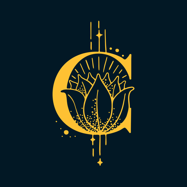 C letter logo in astrologische stijl. Handgetekend monogram voor magische ansichtkaarten, middeleeuwse stijl posters, esoterische reclame, luxe sierlijke T-shirts. - Vector, afbeelding