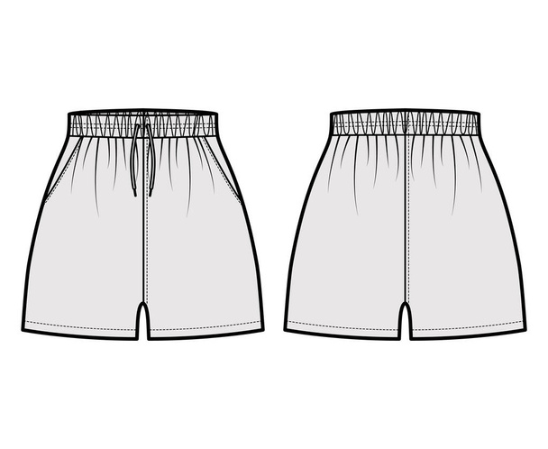 Pantaloncini sportivi Activewear illustrazione tecnica di moda con vita normale, coulisse, Calzata rilassata micro lunghezza - Vettoriali, immagini