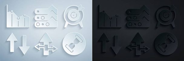 Set Arrow, Target, Old hourglass with sand, Graph, chart, diagram and Pie infographic icon. Vector - Vector, Image