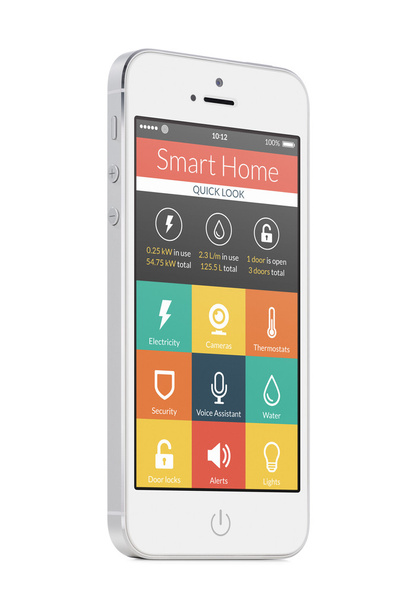 bílé moderní mobilní chytrý telefon s inteligentních domů aplikace na t - Fotografie, Obrázek