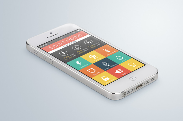 White mobile smartphone with smart home application lies on the  - Valokuva, kuva