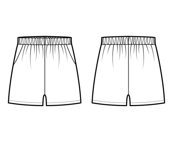 Pantaloncini sportivi Activewear illustrazione tecnica di moda con elastico vita bassa, aumento, Vestibilità rilassata, micro lunghezza - Vettoriali, immagini