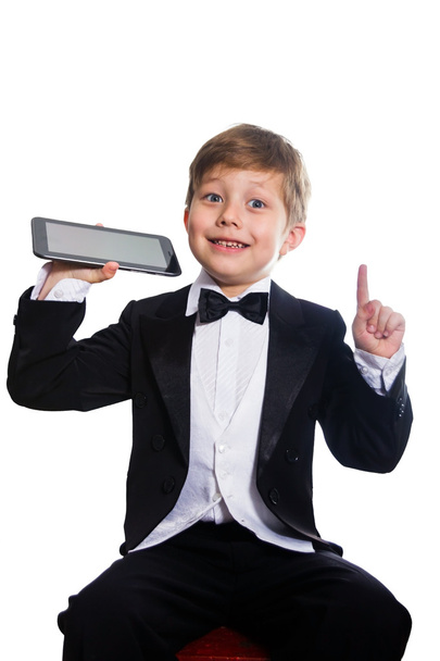 The clever boy and tablet, isolated - Photo, image