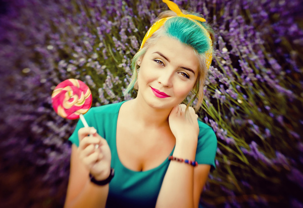 creative girl with a bright lollipop - Foto, Imagem