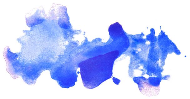 Blue watercolor water stains with paint stain with paper texture on white background isolated. hand drawing. - Photo, Image