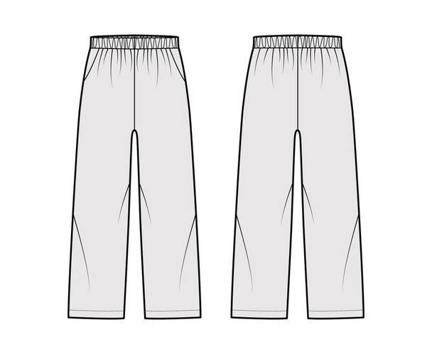 Pantalones Pull-On Pantalones deportivos cortos de entrenamiento ilustración técnica de moda con cintura baja, subida, bolsillos, Relajado, longitud del tobillo - Vector, Imagen