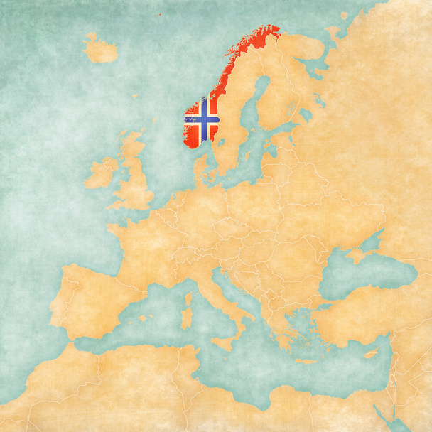 ヨーロッパ - ノルウェー （ビンテージ ・ シリーズの地図) - 写真・画像