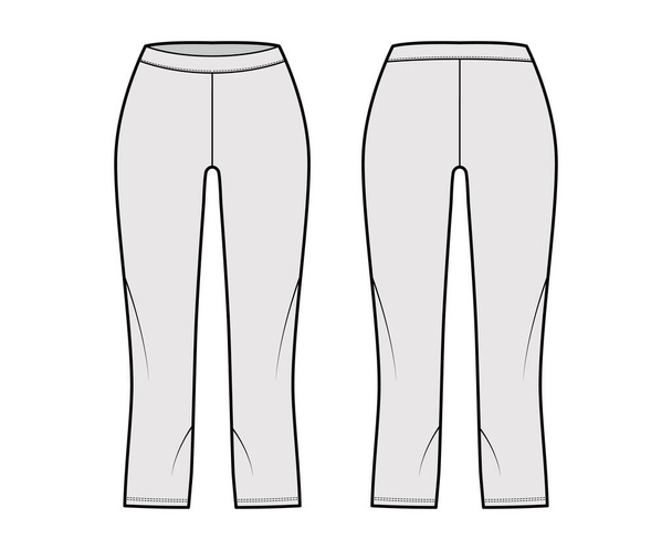 Pantaloncini bici Leggings illustrazione tecnica di moda con vita bassa, aumento, lunghezza del polpaccio. Pantaloni sportivi piatti, casual - Vettoriali, immagini