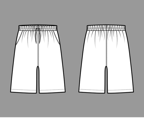 Shorts Sport training Bermuda Activewear technical fashion illustration with elastic low waist, drawstrings, pockets - Vector, Image