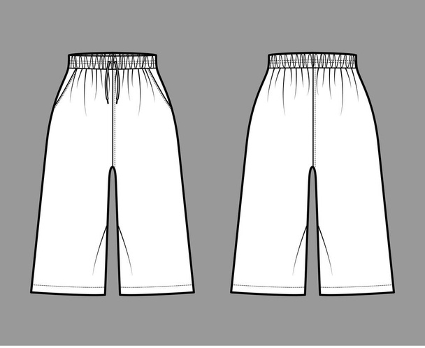 Bermuda Pocket Corto disegno tecnico di moda con vita normale, rialzo, coulisse, Vestibilità rilassata, ginocchio - Vettoriali, immagini