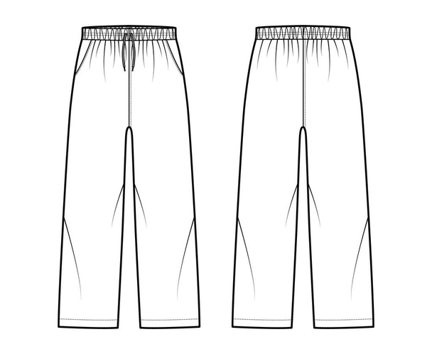 Pull-On Pants Sport Trainingshose technische Mode Illustration mit elastischer niedriger Taille, Aufstieg, Kordelzug, Taschen - Vektor, Bild
