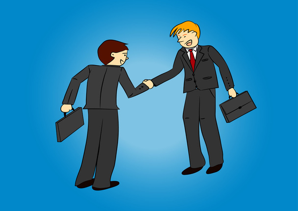 Two businessmen shaking hands cartoon illustration vector - Vector, Image