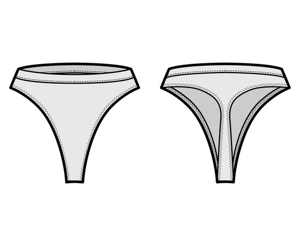 Strings illustration de mode technique avec taille haute, ceinture élastique, couverture des petites hanches. Slips plats lingerie - Vecteur, image
