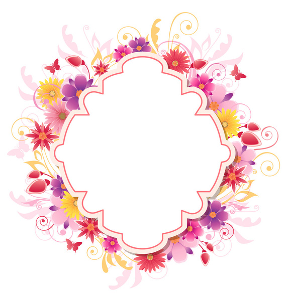 Label with red and yellow flowers - Vector, Imagen