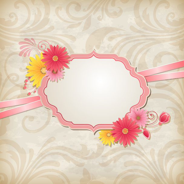 Background with label and flowers - Vector, Image