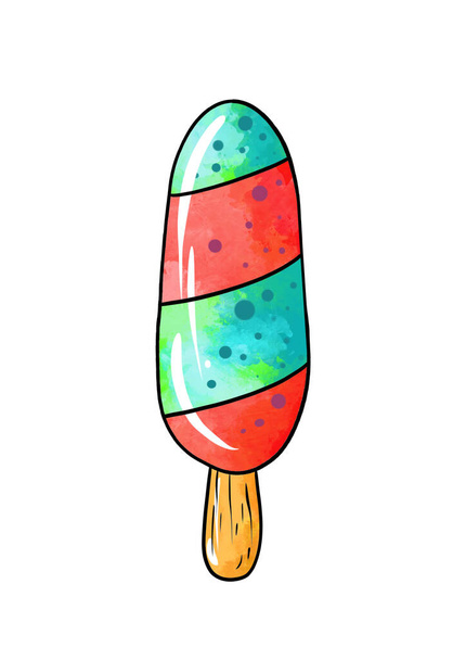 Illustration of a colored drawing of sweets: blue-red frozen ice lolly on a white isolated background - Photo, Image