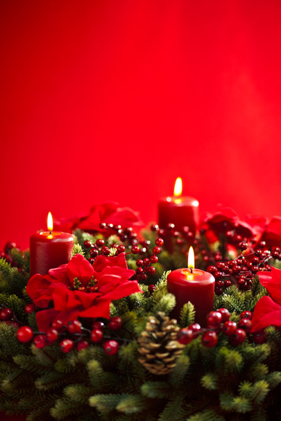 Advent wreath over red background - Photo, Image