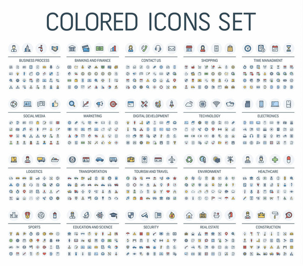 Ilustración vectorial de iconos web de colores. Conjunto de símbolos planos - Vector, Imagen