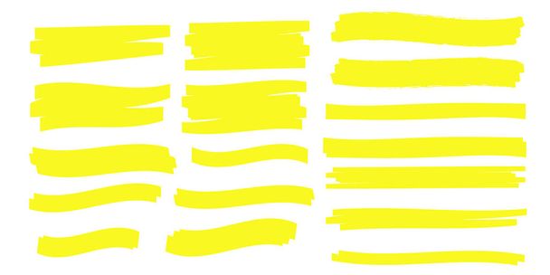 iluminador de cor amarela. Escova caneta sublinhado. Amarelo aquarela mão desenhada destaque - Vetor, Imagem