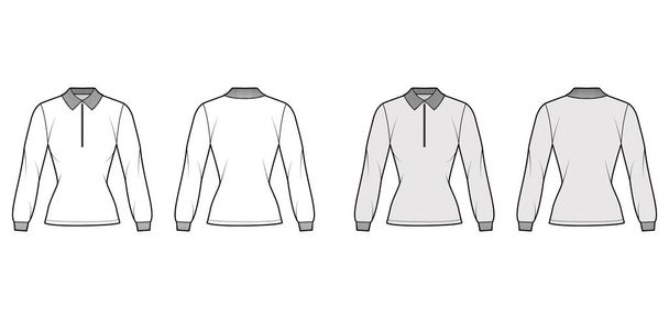 Рубашка с застежкой-молнией техническая мода иллюстрация с длинными рукавами, длина туники, шея кронштейна, облегающее тело, плоский воротник - Вектор,изображение