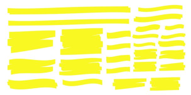 żółty kolorowy podświetlacz. Szczotkowy długopis podkreśla. żółty akwarela ręcznie rysowane podkreślenie - Wektor, obraz