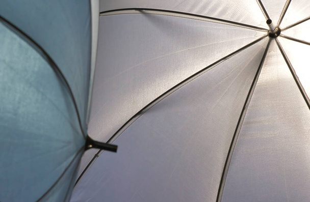 dva bílé deštníky s černými drátěnými rámečky - Fotografie, Obrázek