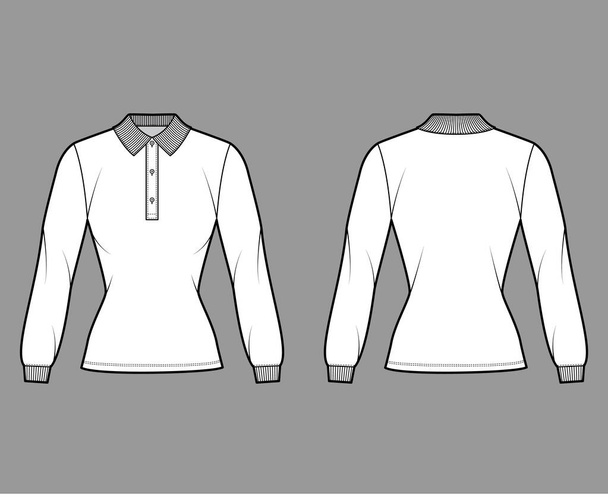 Сорочка поло обладнана тілом технічної моди ілюстрація з довгими рукавами, довжиною туніки, шиєю курчати, плоским коміром
 - Вектор, зображення