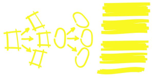 黄色のハイライター。ブラシペンの下線。黄色の水彩画の手のハイライト - ベクター画像