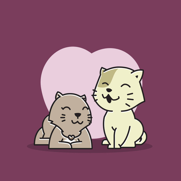 Happy Cat Couple Love Joy Pet Lover Cartoon - Vector, Imagen