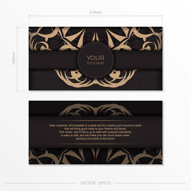 Template for print design of business cards in black color with luxury patterns. Vector Business card preparation with vintage ornament. - Vector, Image