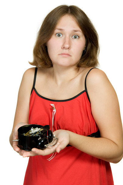 Mujer atractiva lamenta que el despertador esté roto
 - Foto, Imagen
