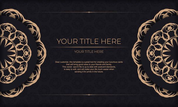Invitation card design with vintage ornament. Black vector background with luxury ornaments and place for your design. - Vector, Image