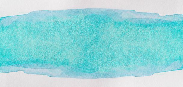 Watercolor texture stripe band blue aquamarine on paper. - Fotó, kép