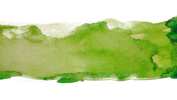 Green strip with a flat surface. Watercolor texture on a white background. - Zdjęcie, obraz